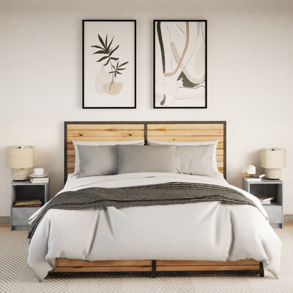 Nightstands with LED Lights 2 pcs Concrete Grey Particleboard