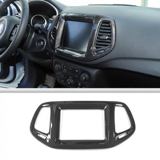 Carbon Fiber 8.4" Dashboard GPS Navigation Panel Trim Frame For Jeep Compass 17+