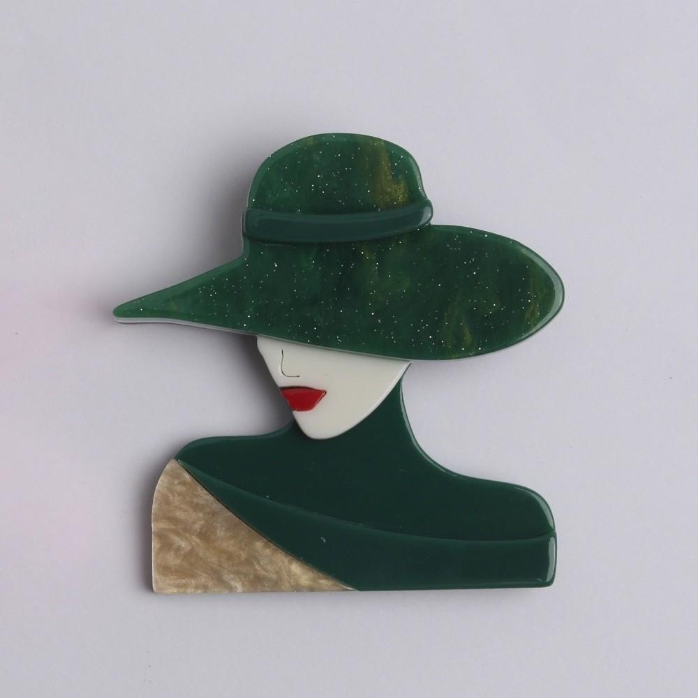 Acrylic Women Portrait Pin Cartoon Coat Badge Elegant Animal Brooches