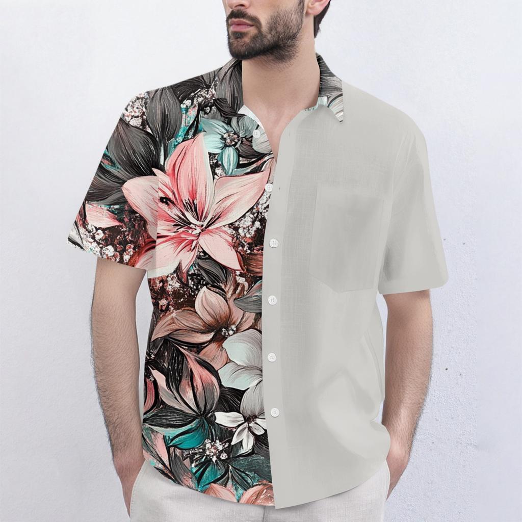 Men's Fashionable, Casual, Loose Short-sleeved Shirt With A Lapel And Comfortable Button Top