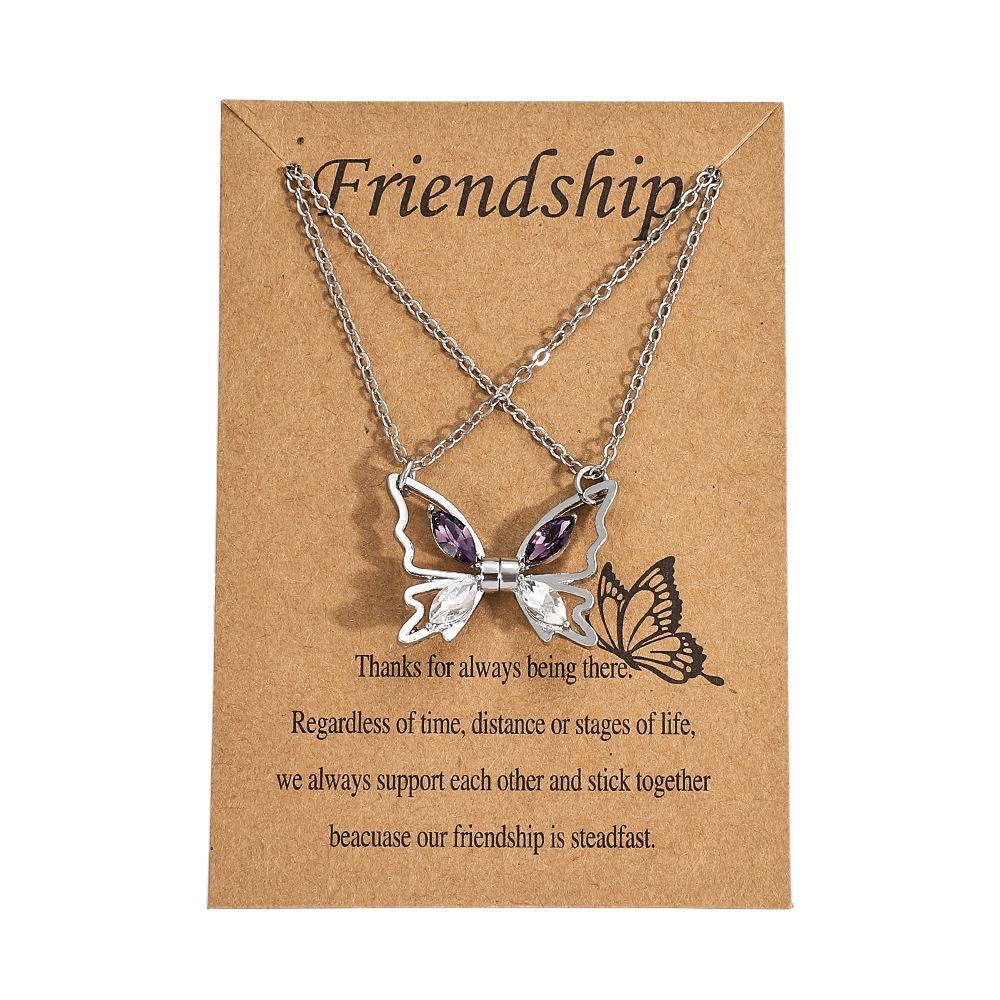 Heart Pendant Best Friend Necklace Ins Butterfly Bracelet Set Butterfly Magnetic Necklace  Gift