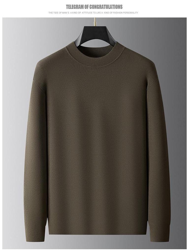 Men's Plus Size Silk Velvet Knitwear: Autumn/Winter 2025 Casual Round Neck Wool Sweater.