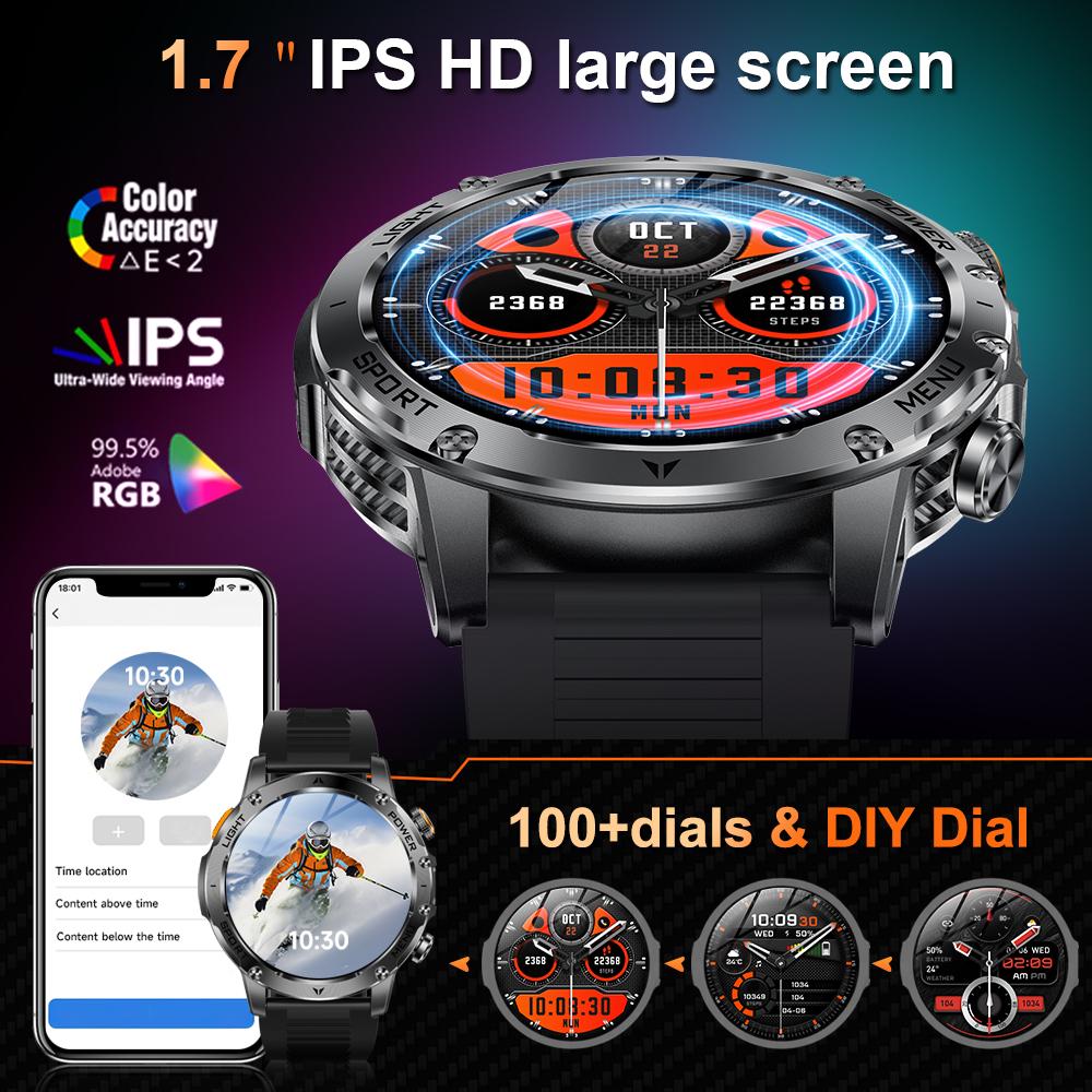 MEVADEN Neue 1,7-Zoll Herren Bluetooth Anruf Smartwatch Sport Fitness Tracker Herzfrequenzmesser LED Taschenlampe Smartwatch Für Android IOS 1000mAh AK87