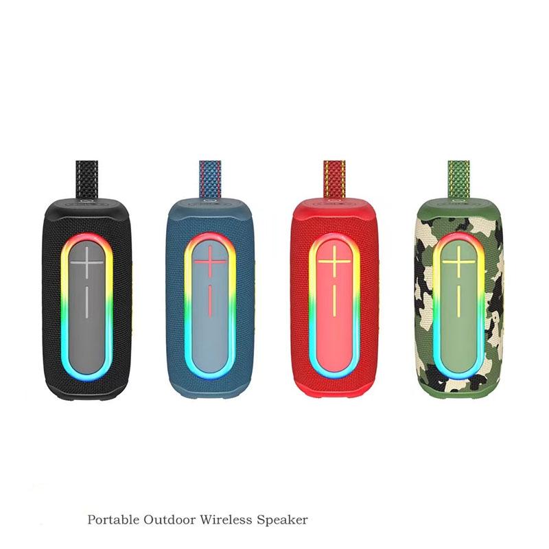 Alto-falante Bluetooth com efeito de luz RGB colorido portátil para áreas externas com cordão e sistema de som com subwoofer