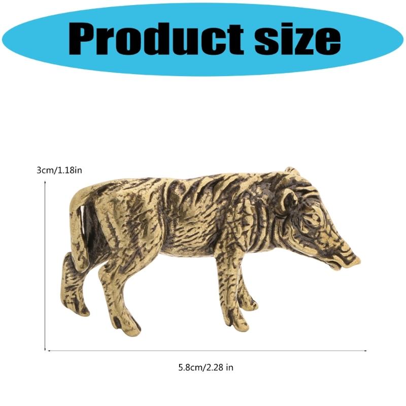 Zodiaken Gris Djurfigur Solid Mässing Antik Finish Vildsvin Miniatyrstaty Som Symboliserar Lycka Kontorsdekorationer