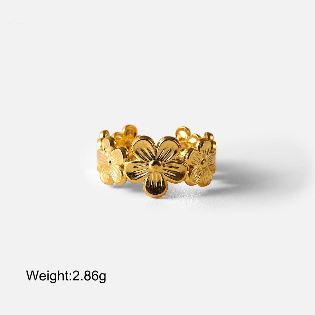 Yori Statement Stainless Steel Flower Open Ring Women Minimalist 18k Gold Color Texture Charm Jewelry Gift New