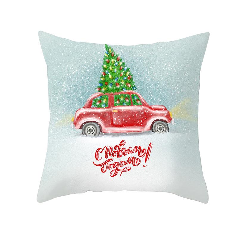 Cartoon Car Print Peach Skin Pillow Cover Christmas New Pillow Cover Wish Home Cushion Cover