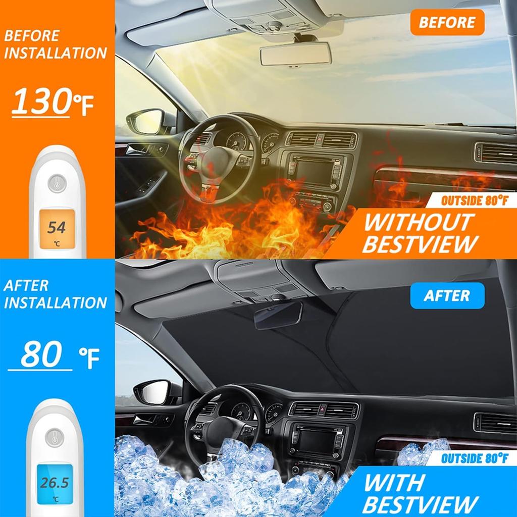 Bestview Windshield Sun Shade For Dodge Ram 1500 2009-2018, Fit Front Window Sun Shade Sun Shade Protective Film Blocks UV Heat, Foldable 3 Layer