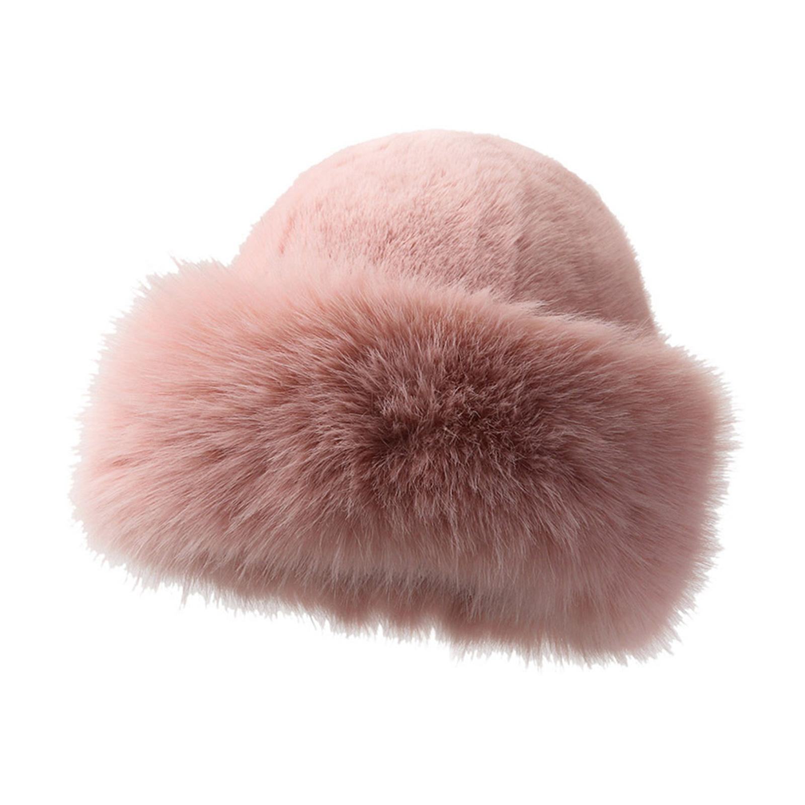 

Thicken Plush Bucket Hat for Woman Windproof Floppy Russian Style Bucket Hat Adult Teens Winter Keep Warm Fisherman Cap розовый