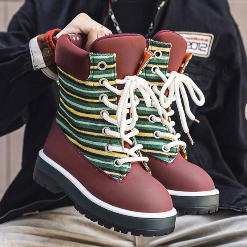 39-45 Stivali da Uomo di Alta Qualità Stivali con Plateau alla Moda Tendenza Scarpe da Uomo High Top Versatili Scarpe da Uomo con Suola Spessa Stile Tooling Botas