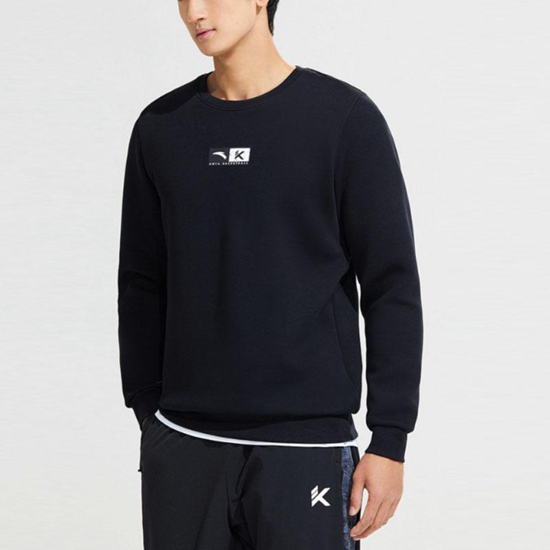 Anta Basketball Series Logo Printed Sports Ribbed Knit Crewneck Sweatshirt Men sweatshirt Black 152311701-5