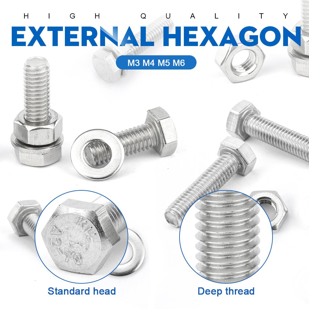 552pcs/set External Hex Bolt Set with Nuts Stainless Steel m3 m4 m5 m6 Bolts and Nuts Set Hexagon Head Screw Kit for Bicycle