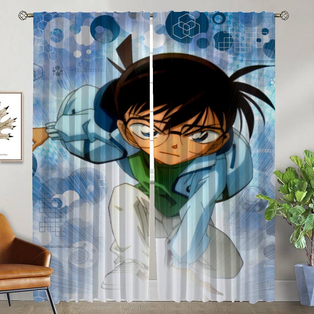 Detective Conan Curtains for Living Room Curtain for Room 2 Panel Shades Partition Home Interior Curtains Kitchen Blackout Child
