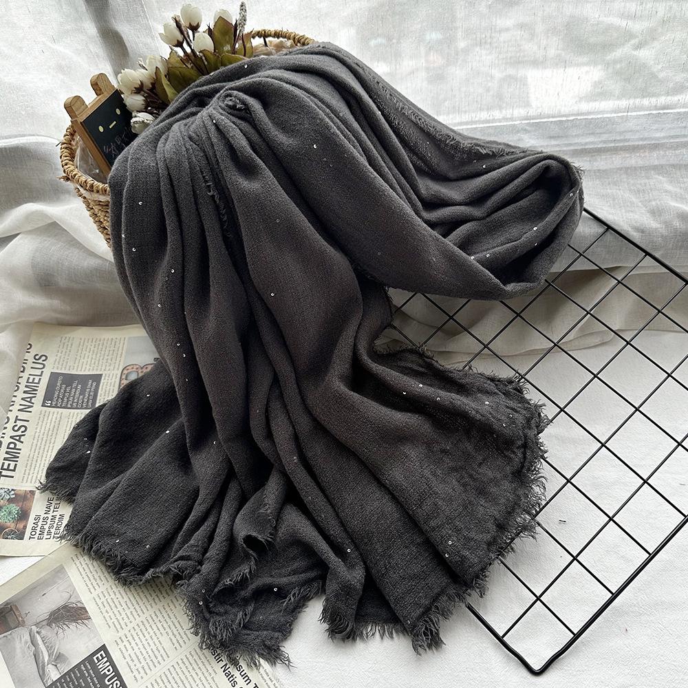 Source Retro dirty dyed sequined acrylic scarf women's four seasons are easy to match medium and long soft headscarf fringed shawl