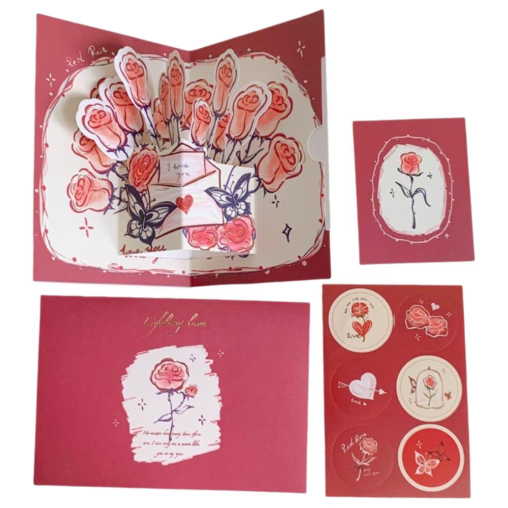 

Surprised 3D Greeting Card Pop Up Love with Envelope Blessing Card Rose Valentine s Day Card Wife Girlfriend Gift красный