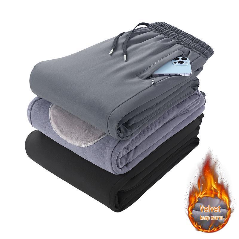 Herren Baumwoll-Sweathose mit Fleecefutter - Warme, verdickte, gerippte Freizeithose für Herbst und Winter.