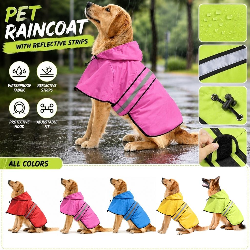 Waterproof Dog Raincoat with Reflective Strips and Adjustable Hood Lightweight Pet Rain Jacket Suitable for Small Medium Large Dogs