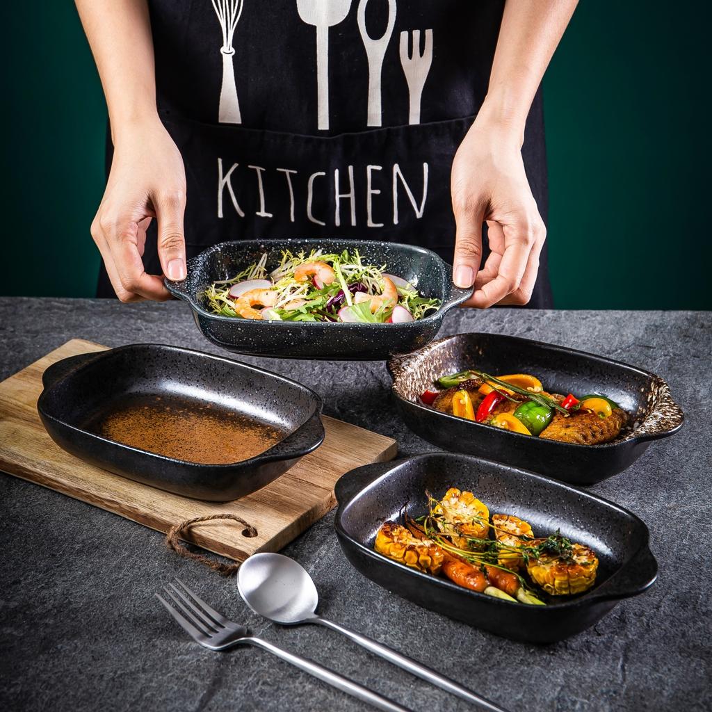 Internet Celebrity Japanese-Style Binaural Baking Pan, Cheese-Baked Rice Baking Pan, Commercial Oven Ceramic Pan, Household Baking Cake Cup