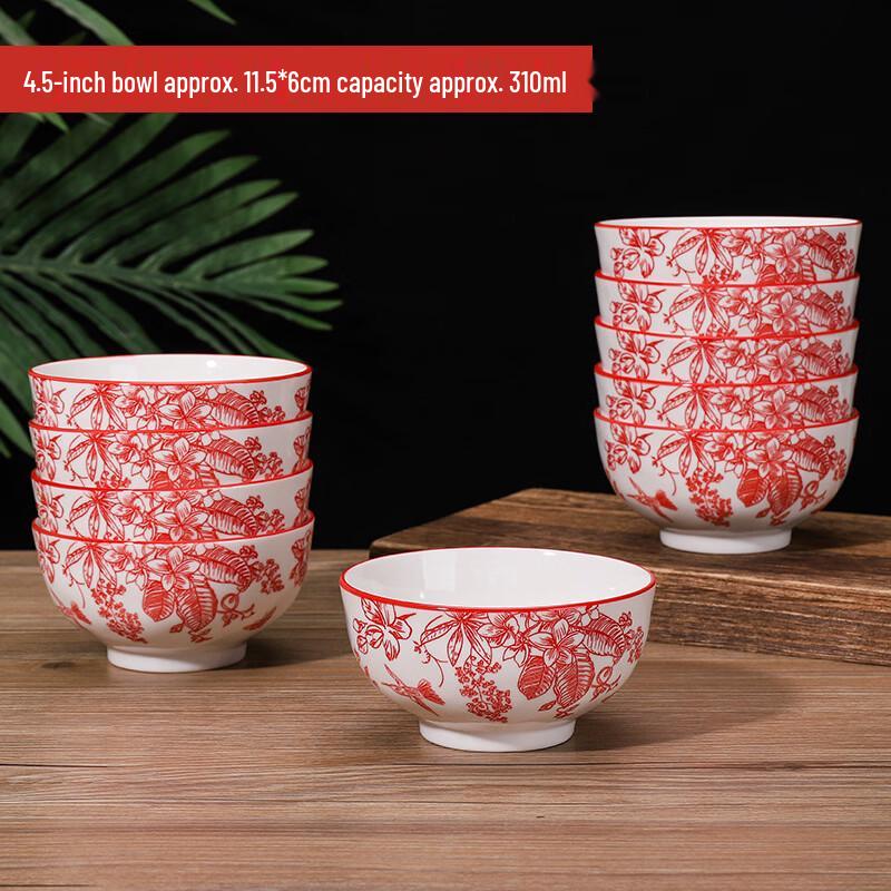 ZISIZ 4.5-inch Underglaze Floral & Bird Ceramic Bowl Set