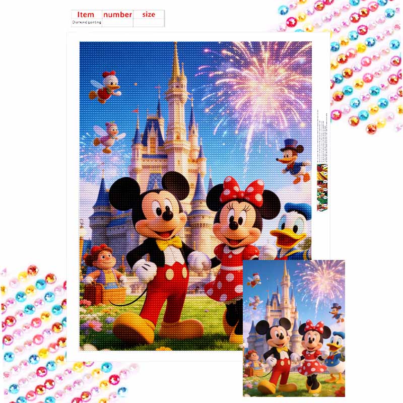 Disney Diamond Mosaic Painting Art Kit Mickey Minnie Castle Fireworks Handmade DIY Home Decor Round 20x30cm