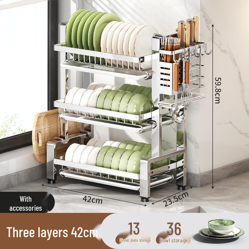 2026 Multi-functional Stainless Steel Dish Drying Rack for Countertop Storage of Bowls, Plates, and Chopsticks