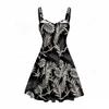 Women Plus Size Black Tropical Leaf Printed Square Neck Sleeveless Strappy Flared Dress