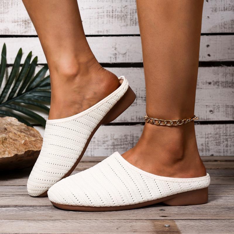 Women’s Closed-Toe Slip-On Hollow Fabric Flat Slide Sandals