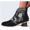 Large Size Women Vintage Ethnic Style Shoes Chunky Heel Embroidered Short Boots