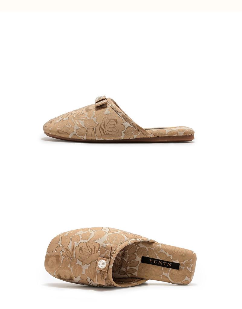 Elegant Rose Jacquard Ladies' Slippers - Anti-Slip, Lightweight, Home Comfort Shoes