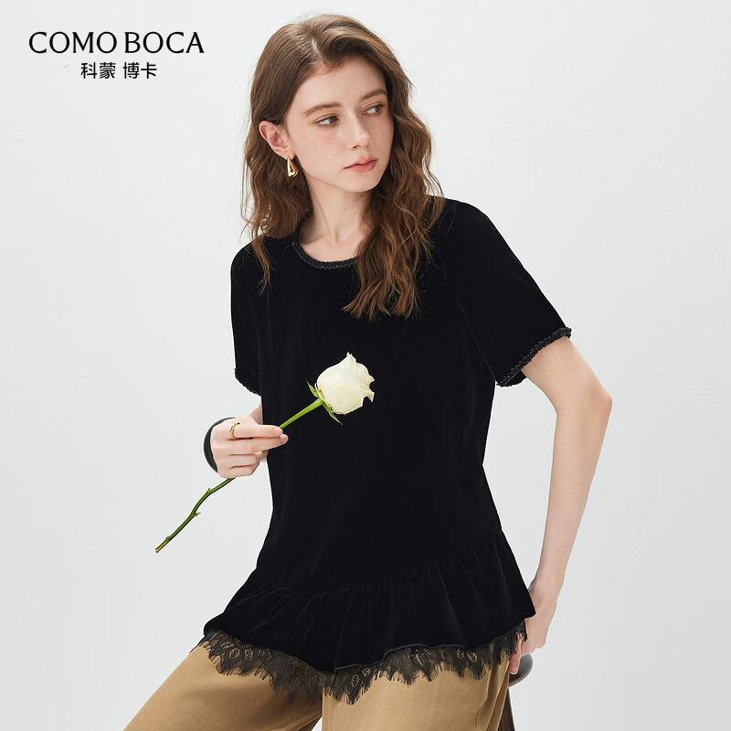 Women s Velvet Lace Short Sleeve Top L