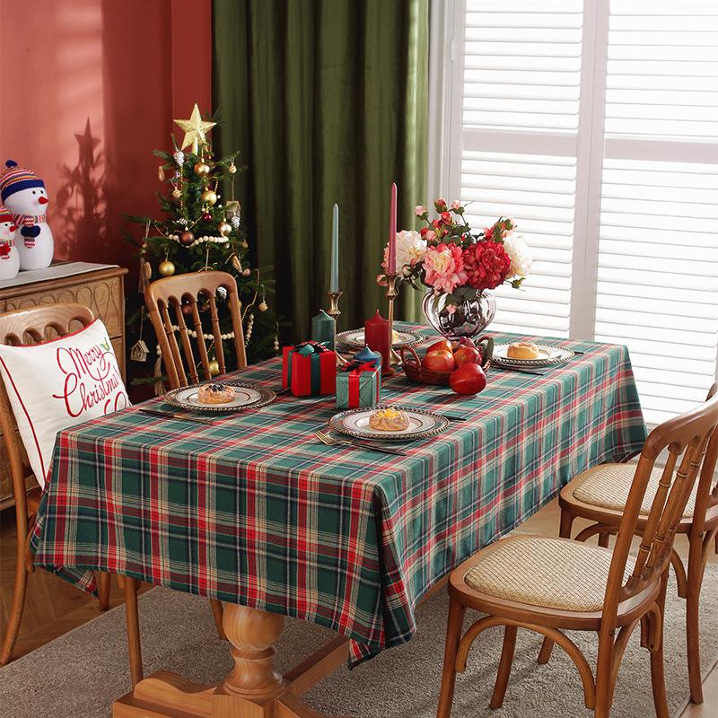 Christmas Party Living Room Party Tablecloth Rectangular Household Yarn-dyed Red and White Plaid Decorative Tablecloth