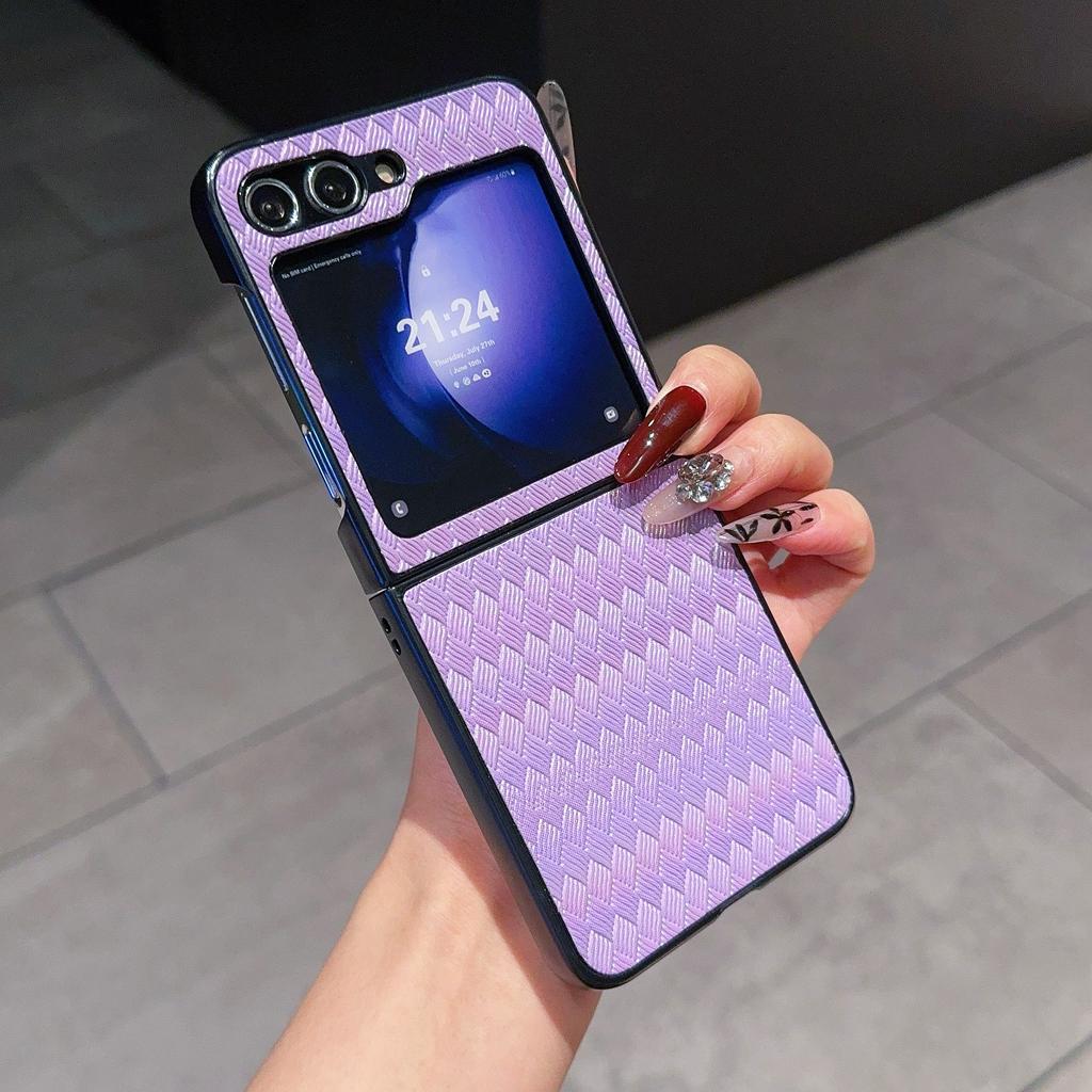 For Samsung Galaxy Z Flip7 FE 5G/Z Flip6 5G/Z Flip5 5G Case Two-Piece Design Leather+PC Laser Grid Phone Cover
