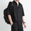 Herren Schwarzes Satin Kurzarmhemd Lässig Oversized Streetwear Oberteil
