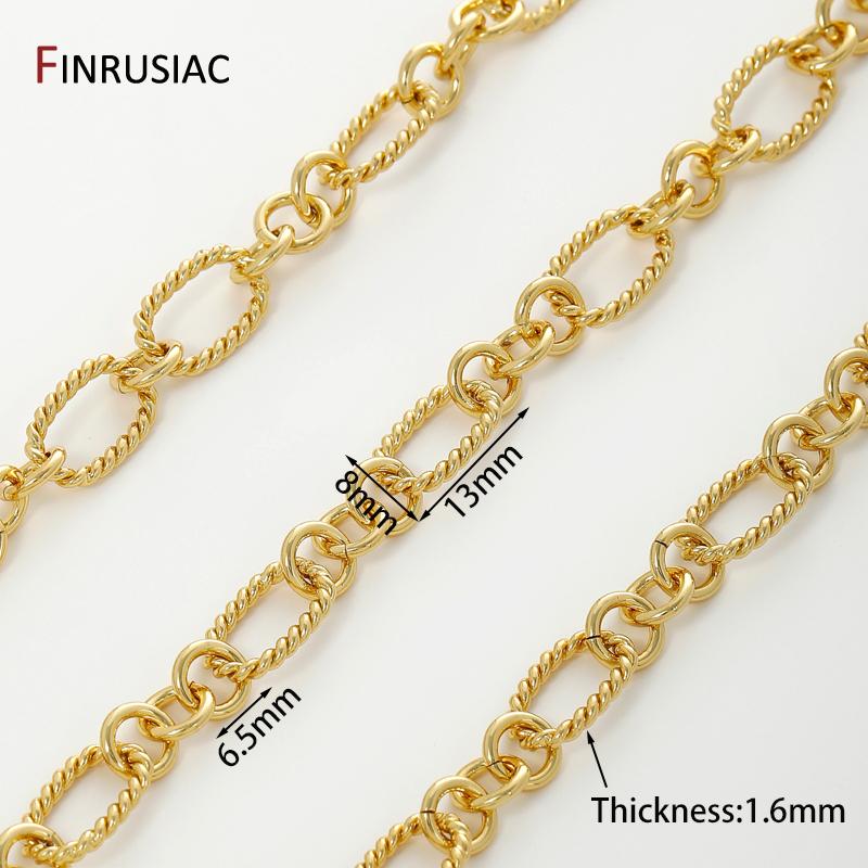 Позолоченная латунь 18 карат, витая овальная звеньевая цепь, массивная хип-хоп панк звеньевая цепь для изготовления ювелирных изделий, материалы для DIY украшений 0.5 meter