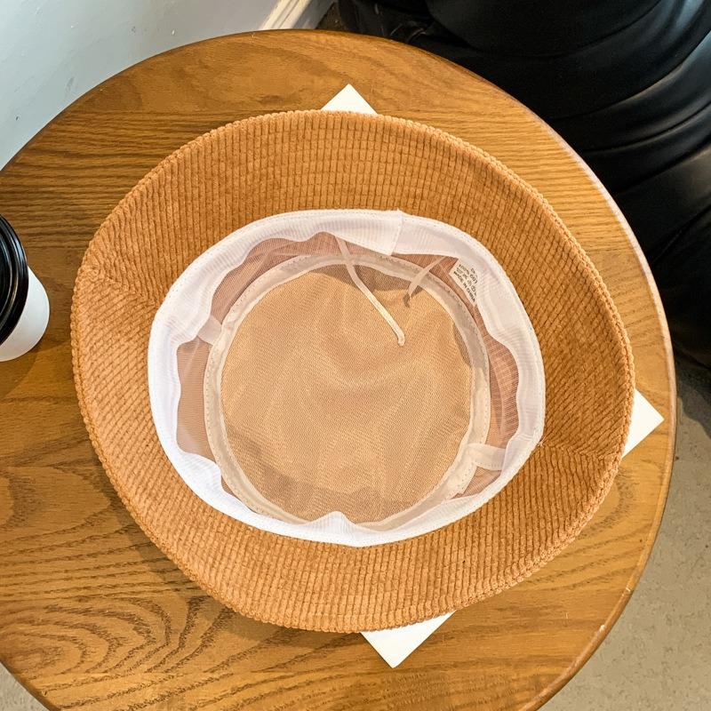 Corduroy hat embroidery autumn and winter bucket hat men's versatile thermal basin hat bucket hat tide