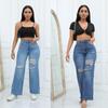 Autumn 2023 Women's European & American Color Block High Waist Flared Jeans