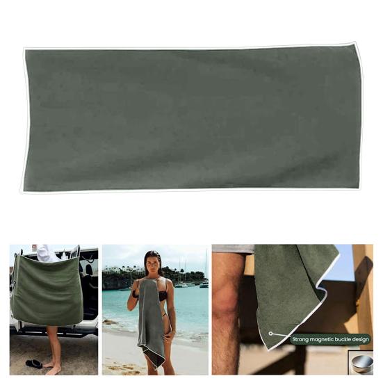 Magnetic Bath Towel Portable Absorbent Beach Towel Swimming Wrap Towel with Magnet for Bath Yoga Camping Swimming Pool