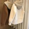 Autumn Winter Fake Two Pieces Loose Casual Woolen Fabric Coat Women Buttons Patchwork Outwear Cardigan Top