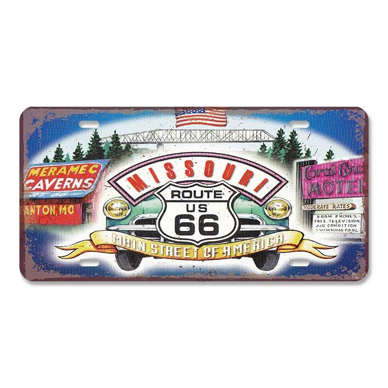 Vintage Metal Tin Signs Decor Route 66 License Plate Motorcycle Car Metal Posters Wall Decor for Garage Bar Pub Moto Club