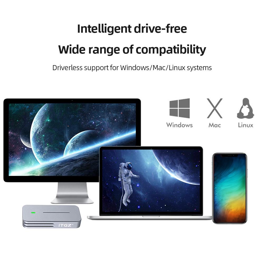 M.2 NVMe/NGFF SSD Case External SSD Case M-key USB3.2 Gen2 Solid State Drive Enclosure Aluminum Alloy for 2242 M.2 SSD