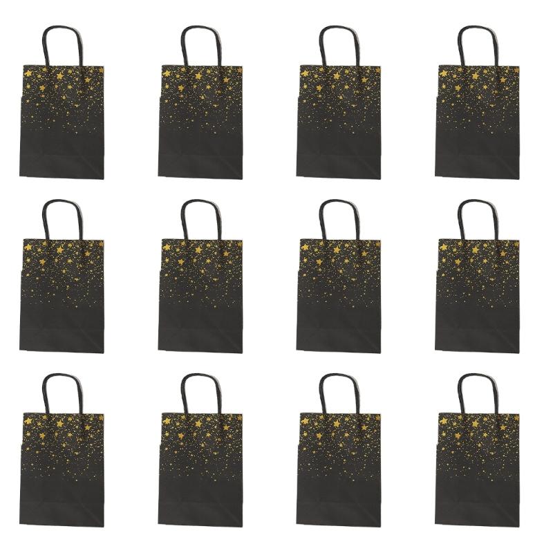 12pcs Kraft Paper Bags with Stylish Hotfoil Embossing Gift Packaging Bags for Weddings and Event Elegant Handbag
