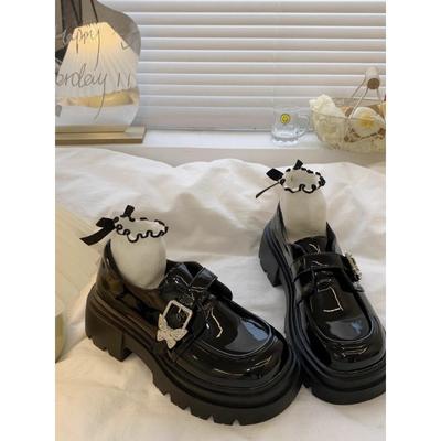 British Black Small Leather Shoes Bow Buckle Loafers Spring And Summer Skirt Socks Wear Mary Jane Single Shoes