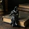 Gothic Hooded Reaper Lady Figurine, 3D Printed Dark Fantasy Shelf Sitter, Mysterious Black Robed Women Pouring Tea Sculpture, 3.82" Tall