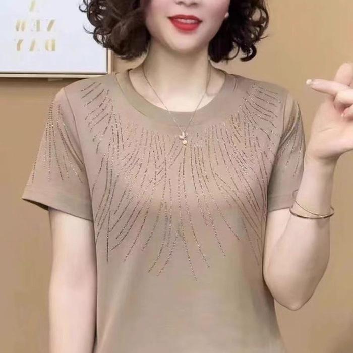 Women's Slimming Bright Silk Short Sleeve T-Shirt – Versatile, High Elastic, Round Neck Summer Top