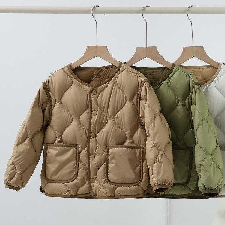 Thicker than thin styles~ Children's light and thin round neck down liner Boys and girls baby down jacket school uniform