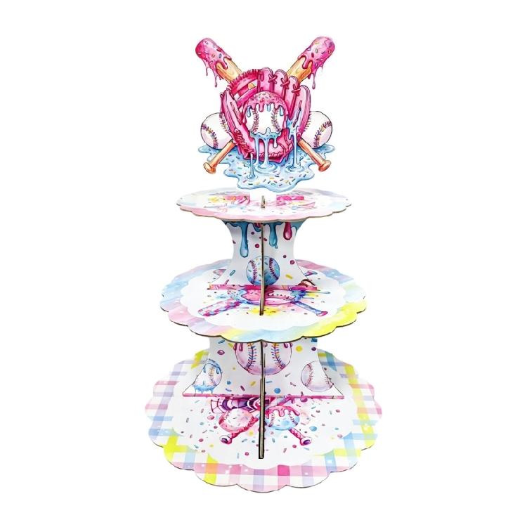 

Spacious 11 Inch Wide Paper Cake Structure With Baseball Theme Suitable For Presenting Sweets 1