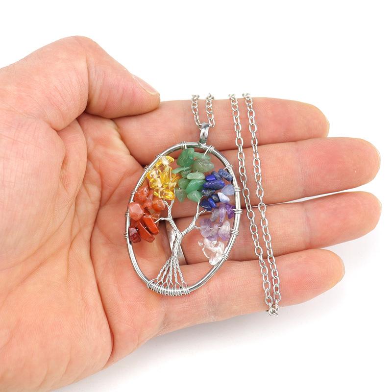 Hand-Wound Natural Gravel Crystal Curved Loose Root Tree Of Life Necklace Fortune Tree Necklace Women'S Necklace N24