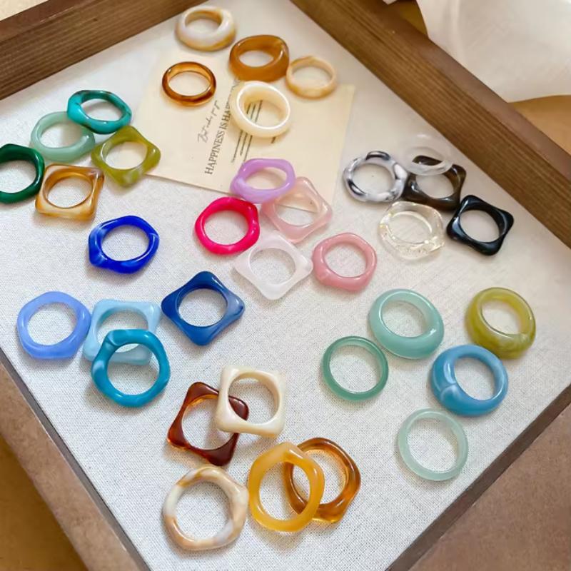 5 Pieces/Set Of Summer New  And Creative Colored Geometric Rings, Women'S Fashionable Daily Party Jewelry Gifts
