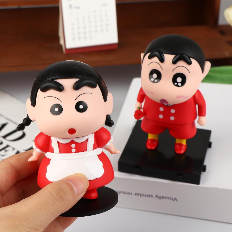 2Pcs/Set Crayon Shin Chan Anime Figures Cute Cartoon Pvc Figure Doll Ornament Desktop Decoration Couple Collectible Gifts