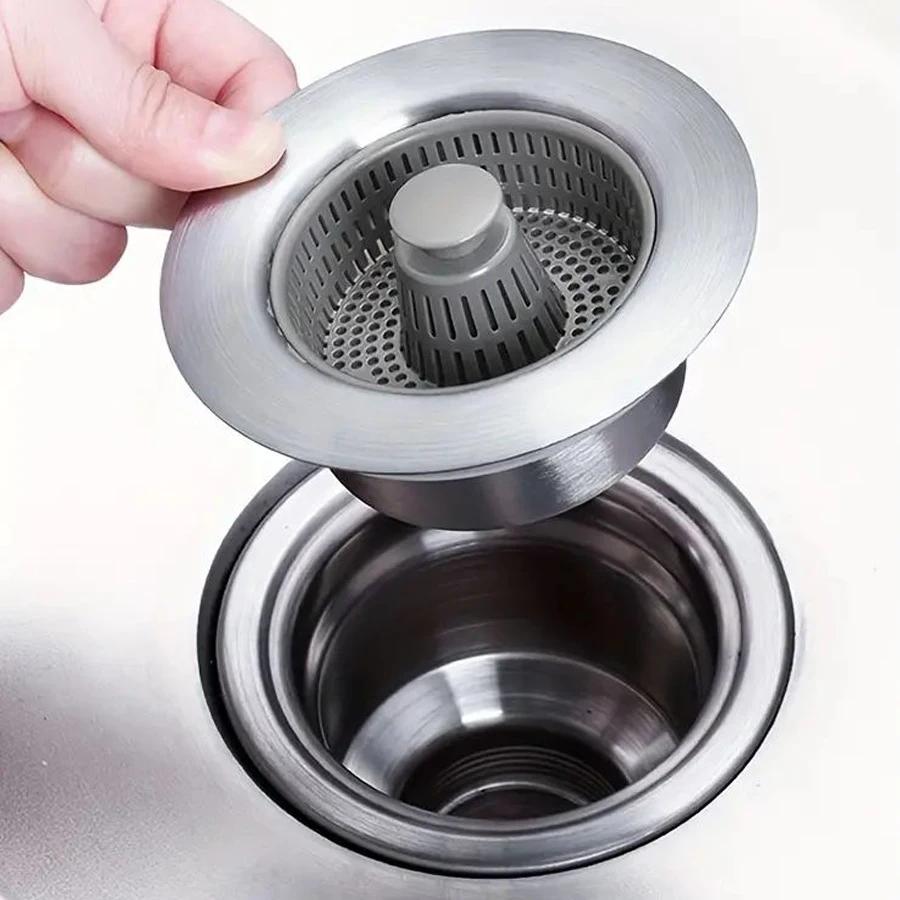 1pc304 Stainless Steel Kitchen Sink with Drain Plug, Pressure Sink, Spring Core, Filter, Anti-clogging Accessories